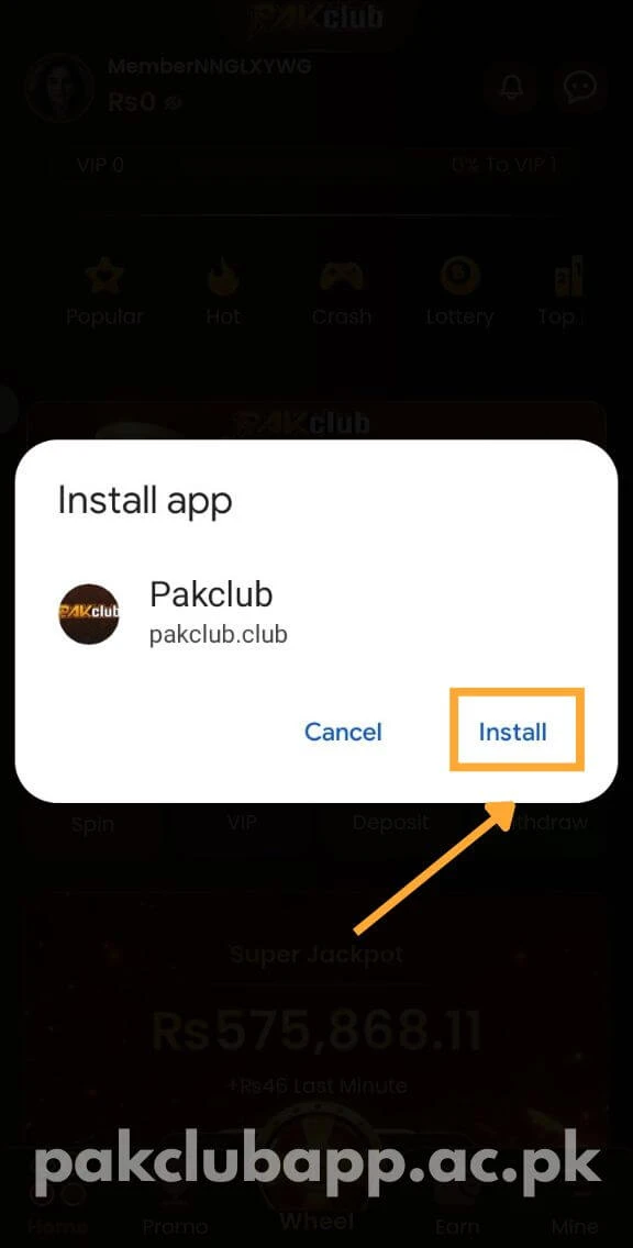 Pak Club Game Install Button screenshot