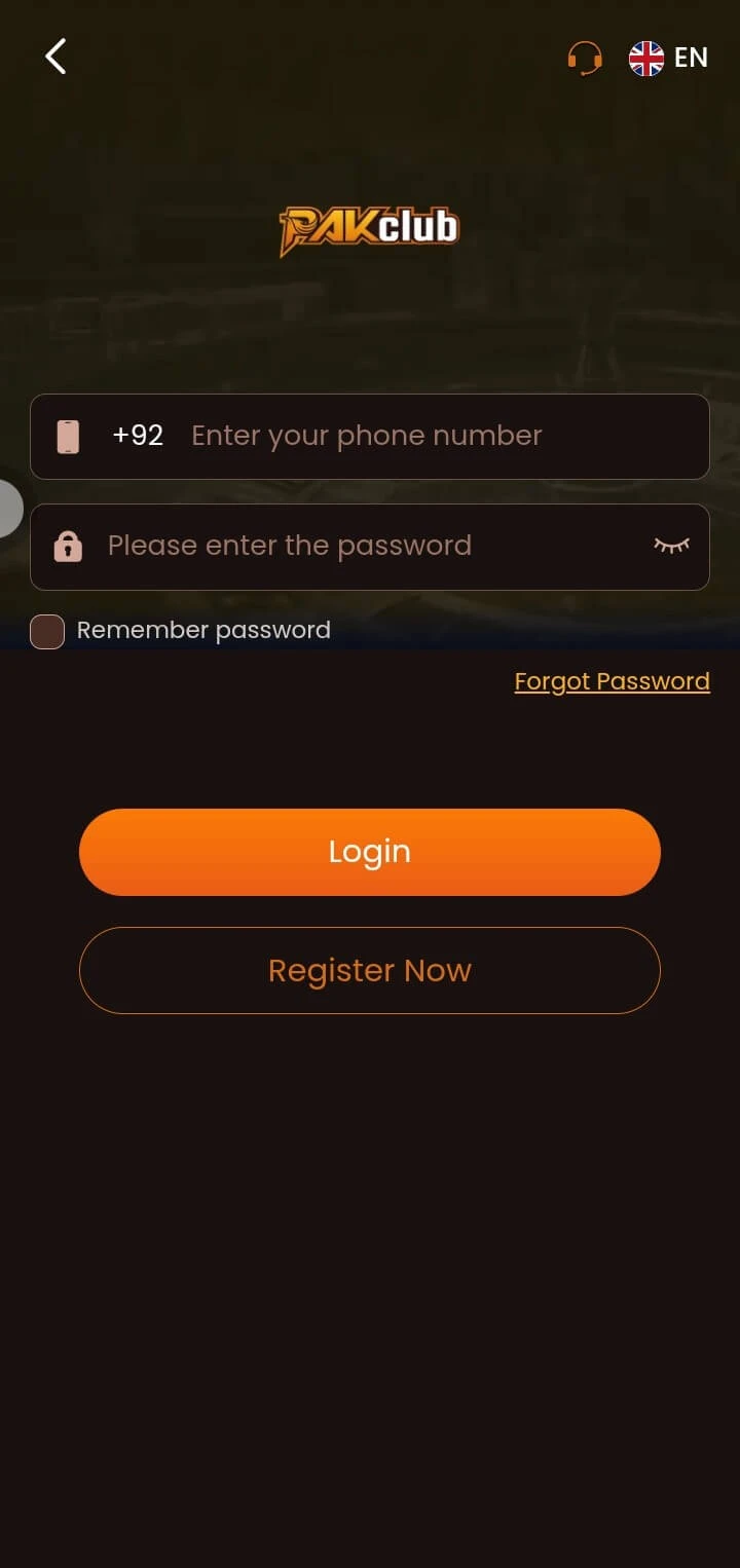 Pak Club Game Login screenshot