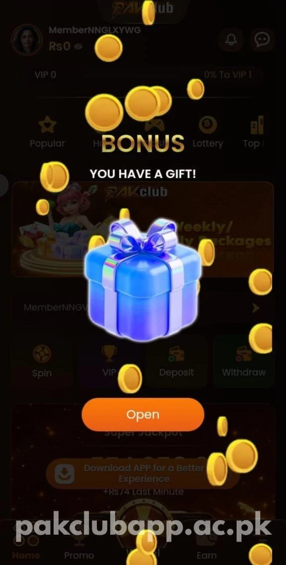 Pak Club Game Welcome Bonus screenshot